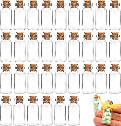 KARBAG 33pcs Mini Glass Bottles with Cork, 5ml Mini Glass Wishing Bottle Small Message Vials Tiny Wishing Jars for Arts & Crafts, Decoration, Party Favors, Wedding Wish