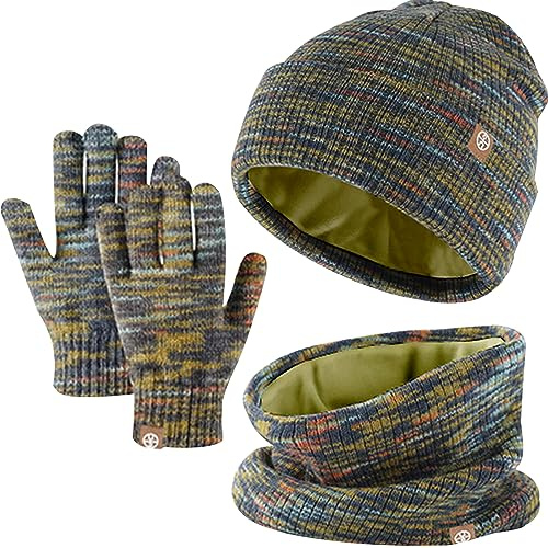 Baynetin Kids Winter Hat Scarf Touch Screen Gloves Set 3-in-1,Beanie Hat Knited Warm Set, Winter Accessories Sets for Children Outdoor Age 5-12