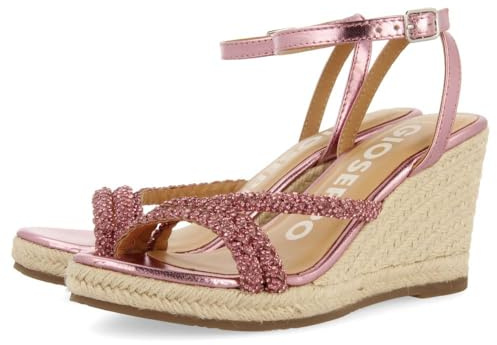 GIOSEPPO Sandalias DE Piel Color Fucsia con Tiras con PEDRERÍA Y CUÑA Alta DE Yute para Mujer MENFI