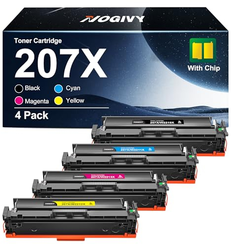 NOGIVY 207X Toner Set mit Chip Kompatibel für HP 207X 207A Toner für Color LaserJet Pro MFP M283fdw Toner für M255dw M282nw M283fdn W2210X W2211X W2212X W2213X (Schwarz Cyan Yellow Magenta, 4er-Pack)