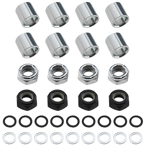 Be In Your Mind 2 Sets Skateboard Truck Umbausatz Unterlegscheiben Lagerabstandshalter Und Sicherungsmuttern für Skateboards/Longboard Trucks (Schwarz Und Silber)