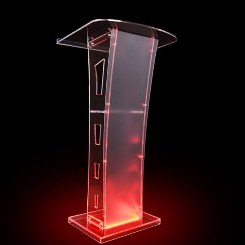YUGXTH Transparentes Podium mit Licht, 43-Zoll-Acryl-Rednerpulte, Kirchen-Kanzel mit Ablagefach, Tragbares Podium mit Individuellem Logo, für Kirchen, Schule, Büro, Hochzeit