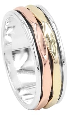 Jay Jools 925 Sterling Silber Zweifarbiger Spinner Ring - Kupfer & Messing Fidget Ring für Damen & Herren