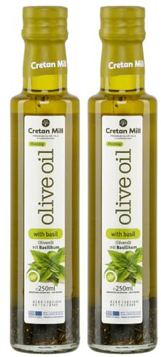 Basilikumöl 2x 250ml | Olivenöl mit Basilikum | Extra nativ | Aus Griechenland | Cretan Mill | + 20ml Jassas Olivenöl