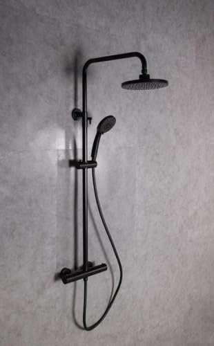 GDRN - Regendusche mit Thermostatventil - Mattschwarzes Duschset - Handbrause - Duschset Mattschwarz