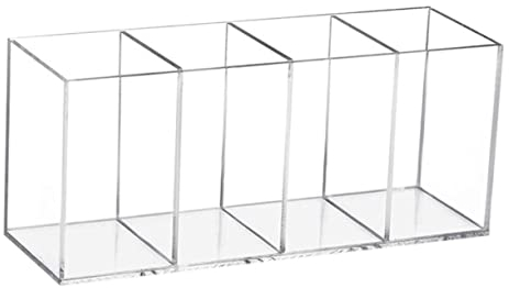 CAXUSD Acryl Stiftehalter mit 4 Fächern Aufbewahrungsbox für Schreibtisch und Kosmetikpinsel Transparent für Büro und Schlafzimmer