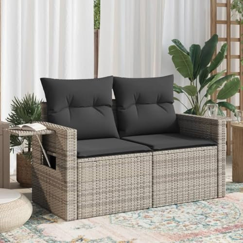 Homgoday Gartensofa 2-Sitzer mit Kissen Balkonmöbel Balkonsofa Gartenlounge Lounge Sofa Rattansofa Gartenbank Sitzbank Loungesofa Gartengarnitur Terrassensofa Grau Poly Rattan
