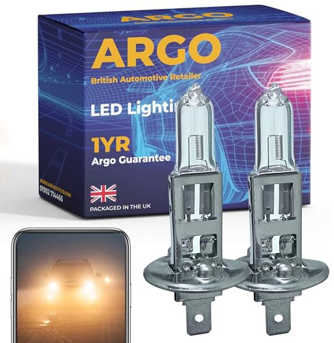 Argo H1 Headlight Bulb 55w Halogen 2500k Bright Replacement H1 Bulb 448 P14,5s Car Van Front Fog Light Lamp Main Dipped High Low Beam Upgrade Halogen H1 Bulbs 12v