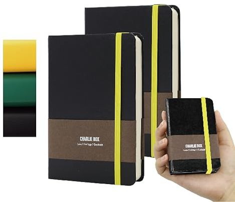 TUNJILOOL A7 Lederjournal - 2er Pack, Dotted/Grid/Blanko, 100GSM, Wasserfest, Gummiband (Schwarz)