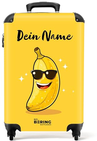 NoBoringSuitcases© Kinderkoffer, Reisekoffer Personalisiert, Koffer Kinder, | 55x40x20 cm - Hartschalenkoffer, Reisetasche Kinder, Kinder Koffer mit Rollen, Trolley Handgepäck (Banane - Gelb)