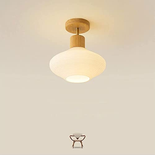 SEMANHUAOZ Plafonnier nordique en verre et bois de pays américain, plafonnier semi-encastré, 1 lumière, couleur noyer, plafonnier moderne for café, couloir, loft, porche, couloir(Glass Walnut)