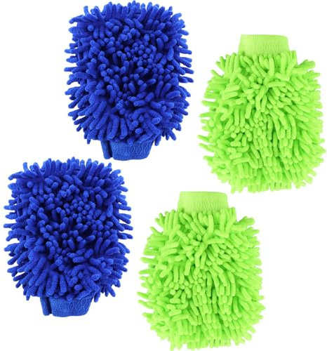 ASelected 4Pcs Car Wash Mitt, Treasure Blue, Green
