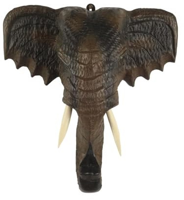Oriental Galerie Elefantenkopf Wanddeko Elefant Holz Kopf Skulptur Figur Trophäe Wandfigur Dunkelbraun 30cm