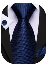 Barry.Wang Mens Navy Ties Blue Silk Necktie Pocket Square Cufflinks Set Formal Wedding