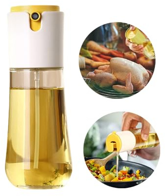 Ollimy 2 In 1 Oil Sprayer KöNnen öLspray Und GießEn - 300ml öLflasche Glas - öLsprüHer FüR SpeiseöL - Essig Sprayer Spender - öL Flaschen öLflasche öLspray Zum Kochen FüR Kochen,Grillen, Salate (Weiß)