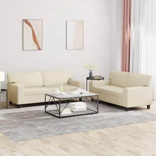 Homgoday 2-TLG. Sofagarnitur Wohnzimmersofa Sofa Couch Loungesofa Gästesofa, Designsofa Couchgarnitur Sitzmöbel Modern für Wohnzimmer, Schlafzimmer, Büro Creme Kunstleder