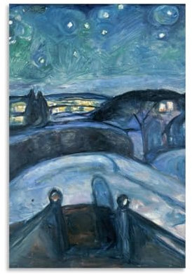 YYUEQIL Edvard Munch Gemälde Sternennacht auf Leinwand, Wandkunstdruck, Foto, Bild, Gemälde, Raumdekoration, Heimdekoration, ungerahmt, 60 x 90 cm
