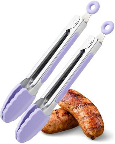 Taylors Eye Witness 2 Small Steel Lavender Silicone Tongs - Dishwasher Safe. Sturdy Build, Non-Scratch Heads, Convenient Locking Mechanism. Odour, Stain & Heat Resistant (260°C/500°F) 5 Year Guarantee