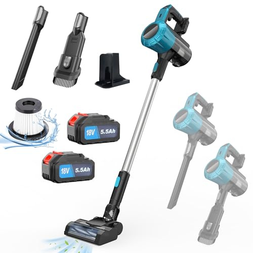 IKUNQUAN Akku Staubsauger, 15000Pa/450W/50Min, Kabelloser Staubsauger mit LED-Touchscreen, 2x 5,5Ah Akkus, HEPA-Filter, für Tierhaare, Holzböden, Fliesen, Teppiche & Autoinnenräume