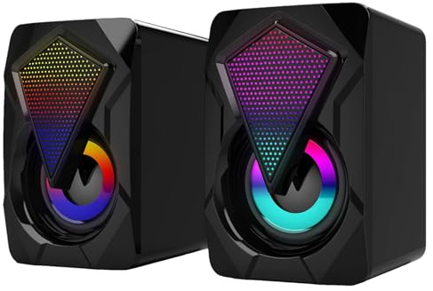 Haut-parleurs PC de Bureau - Haut-parleurs de subwoofer avec lumières | Audio multimédia alimenté par USB 2 pièces, Son Clair pour Ordinateur Portable, Ordinateur de Bureau et Moniteur