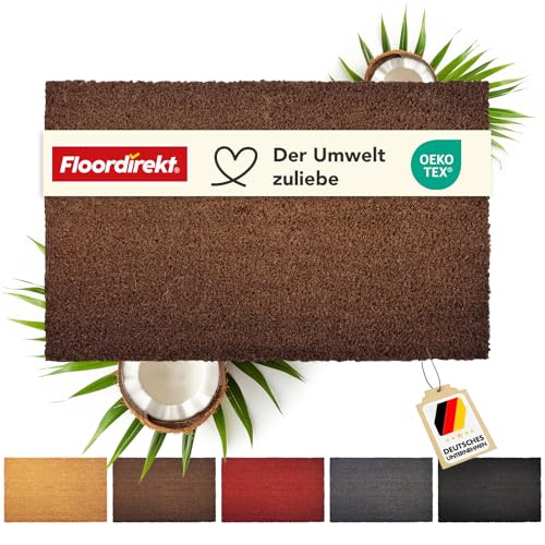 Floordirekt Fußmatte für Innen und Außen, 50x80 cm Braun, Türmatte aus Kokos, Schmutzfangmatte für Haustür, rutschfeste Fussmatte, Kokosmatte, Fußabtreter, Fussabstreifer (17mm)