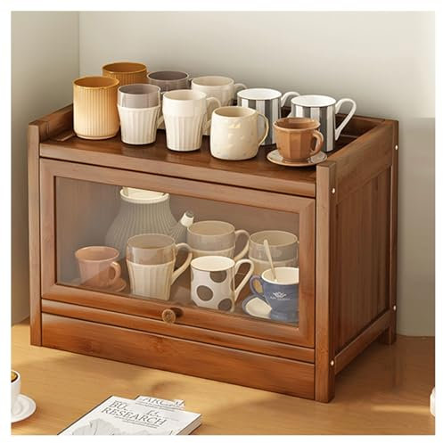 Panera de madera de gran capacidad con puerta de cristal para encimera de cocina, armario de almacenamiento, estilo rústico, caja de pan de madera de 23.6 pulgadas