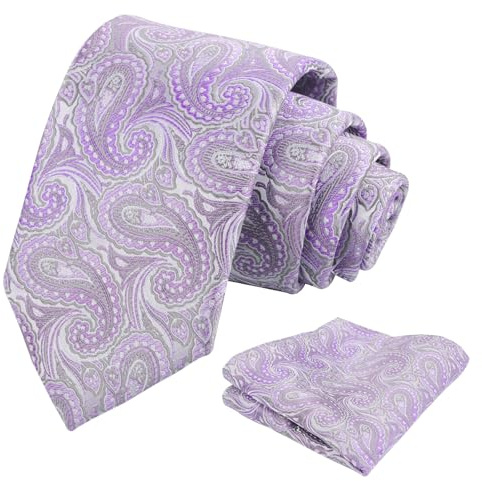 Alizeal Conjunto de corbata y pañuelo de cachemira para hombre, formal, casual, clásico, boda, negocios, corbata y bolsillo cuadrado, 900-lila, Taille unique