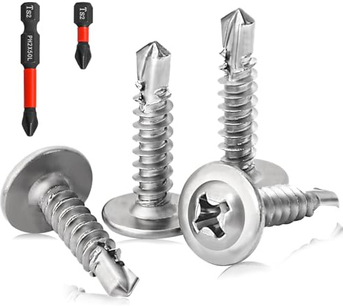 CYLBAQ Self Tapping Screws M4.2x19mm, Wafer Head Phillips Self Drilling Screws, 60pcs Self-Tapping Roofing Screw with PH2 Screwdriver Bit for Metalwork Plastics Wood Furniture