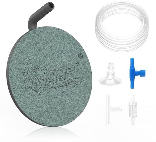 Hygger Disco de Piedra de Aire Burbujeador de Pecera de Piedra de Aire para Acuario con la válvula de Control Ajustable Tubo de Aire 1M T Conector de la válvula de retención Copa de succión, 3.8CM