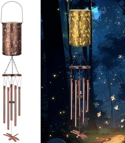 Carillons solaires pour l'extérieur, carillons imperméables pour l'extérieur, décoration pour Jardin, Cadeaux Uniques pour Anniversaire, idéal pour Les Femmes, Les mères, Les Grand-mères (Libellule)