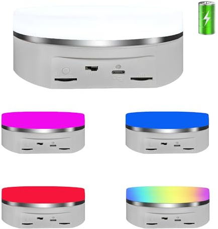 JAYEGT Drehbarer LED-Ständer, 5 kg Tragkraft, 360°-Fotografie-Drehteller für Produkt-Shows, Glaskristall-Kunstwerke, Schmuck (16 cm / 5 Farben LED-Licht, weiß/wiederaufladbar)