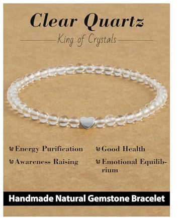 Landorilo Armband Damen,925 Gold Silber Herz Perlen,26 Natursteinarten | 4mm Naturstein Edelstein, Kristall Heilsteine,Yoga Perlenarmband, Geschenke für Frauen & Energiekarten,Inklusive Ersatzperlen