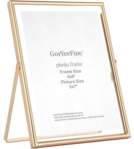 Gold 6x8 Floating Photo Frame for(4x6'‘&5x7’'),Adjustable Tabletop/Shelf Picture Frames,4x6'' Premium Gift Floating Frame for Wedding,Thanksgiving,Christmas,Birthday,Home or Office Decor