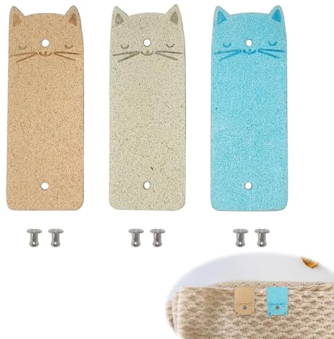 TUYOBG 3 Stück Katzenmotiv Label Annähen Set Mit Löchern für Einfaches Nähen, Nieten Verzierungen für DIY Jeans Taschen Hut Stricken und Häkeln, Weiche Etiketten für Nähen Zubehör und Häkelzubehör