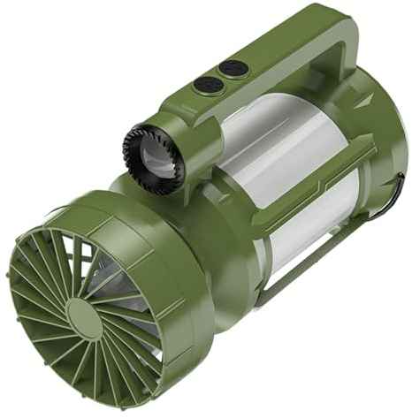 Lampe de Camping LED,Lampe Torche Alimentée par Batterie avec Ventilateur - 4 Modes d'Éclairage, Torche Rechargeable Portable pour Intérieur Extérieur Randonnée Voyage et Randonnée