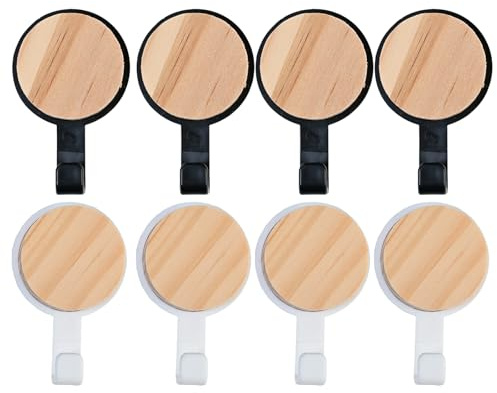 Rieoany 8 Piezas Ganchos Adhesivos Abs Y Bambú Perchas Adhesivas Capacidad De Carga 3 Kg Accesorios BañO Sin Taladro Para Cocinas, BañOs Y Armarios Negro Blanco