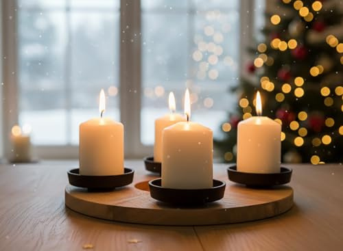KAMACA Adventskranz aus Aluminium und Mangoholz moderner Kerzenhalter für 4 Stumpenkerzen in Schwarz stilvolle Kombination aus Metall und Holz Adventskranz Ø 27 cm (Adventskranz Aluminium Holz)