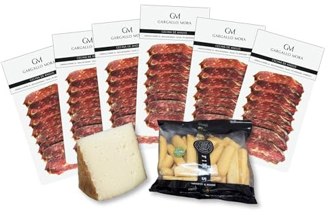 Cecina de Black Angus loncheada premium 6 x 80 gramos - taco de queso curado y rosquilletas picos de pan - cecina con maduración lenta y natural con sal marina - cesta gourmet