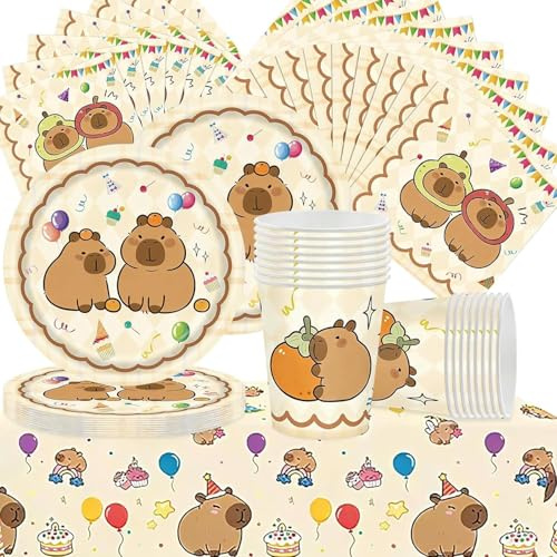 Set di Stoviglie Capybara, Riutilizzabile 61 Pezzi Decorazioni per Feste a Tema Capibara, Includere Tovaglia, Piatti, Tazze, Tovagliolo, per Feste 20 Ospiti