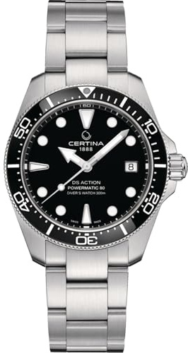 Certina, Mens, DS Action Diver 38mm Powermatic 80, Stainless Steel, Swiss Automatic, Watch, Black, Stainless Steel, (C0488071105100)