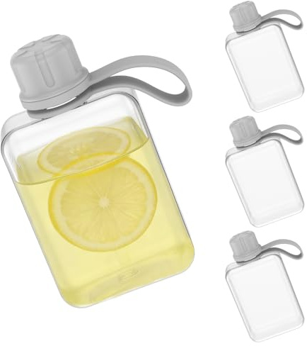 Lot de 4 bouteilles d'eau plates de 240 ml - Petit paquet familial - Avec poignée antidérapante - Bouteille d'eau fine pour le sac - Petite ouverture pour les trajets - Randonnée - Camping - Gris
