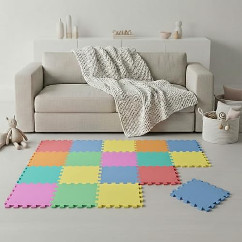 LittleTom Spielmatte Baby Puzzlematte Mint & Rosa - 18 Matten je 30x30 cm Krabbelmatte 180x90 cm Bodenmatte Kinder - Puzzle Teppich Kinderzimmer - Bodenschutzmatte Spielteppich - Eva Schaumstoffmatte