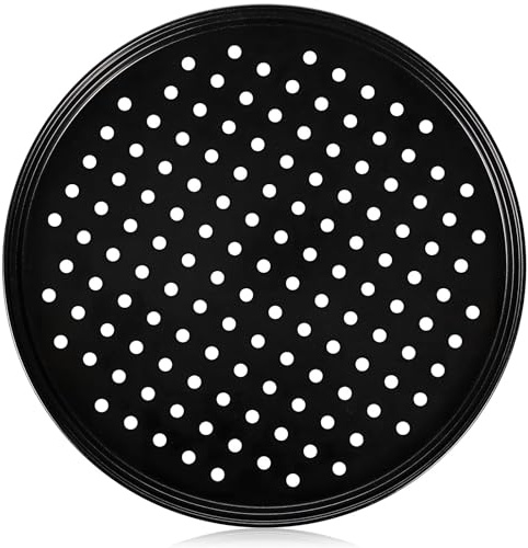 SHINEOFI Bandeja para Pizza Antiadherente de Acero al Carbono 32 Cm con Agujeros para Horno, Molde Redondo para Hornear Pizza Crujiente, Utensilio de Cocina para Horno Doméstico