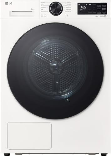 LG RT90X7 Trockner (B, 9 kg) mit Wärmepumpentechnologie (LED-Display, selbstreinigender Kondensator, Trockensensor), Weiß