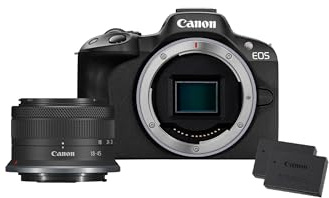 Canon EOS R50 + RF-S 18-45mm F4.5-6.3 IS STM Lens Additional Battery Kit (x2 Batteries) - Compact Mirrorless Digital Camera - 24.2 MP, UHD 4K Video, APS-C Sensor - 15 FPS Continuous Shooting