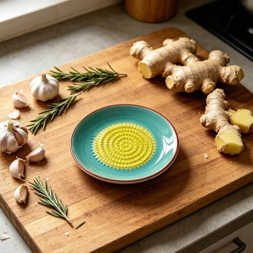 Ceramic Garlic Grater Plate, Handcrafted Ginger Grater Plate, Natural Grinder, Graters Plates for Ginger, Garlic, Onion, Cheese (Green)