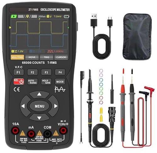 Osciloscopio portátil de 2 canales de 50 MHz, multímetro digital integrado y generador de formas de onda para electrónica, dispositivo generador de fluctuaciones profesional