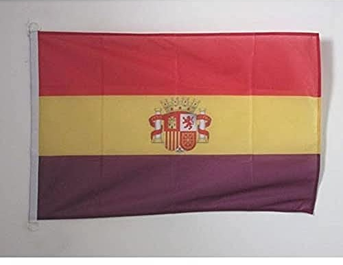 AZ FLAG Bandera Náutica España republicana con escudo 90x60 cm | Uso exterior y náutico Enseña náutica de la republica española con anillas de plástico poliéster de malla