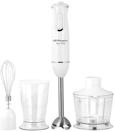 Orbegozo BT 2660 - Batidora de mano, incluye picadora, varilla para montar y vaso medidor, 800 W de potencia, 2 velocidades, brazo INOX, Blanco