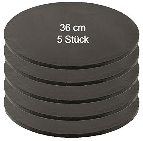 Mytortenland Tortenplatte/Cake Board Rund Schwarz 36 cm 5 Stück
